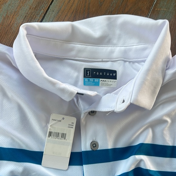 PGA tour golf polos new. Black camp and white with blue and black stripes. - Picture 2 of 3